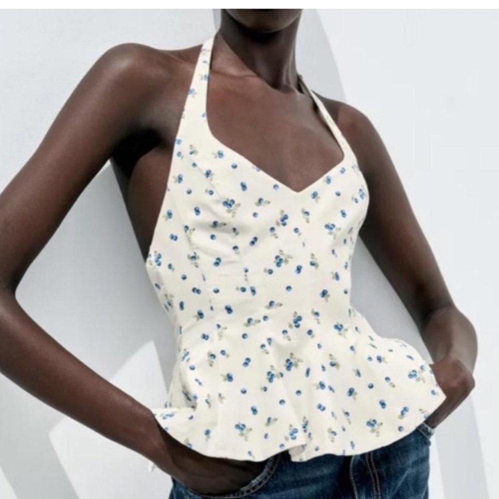 Zara White Floral Halter Top
